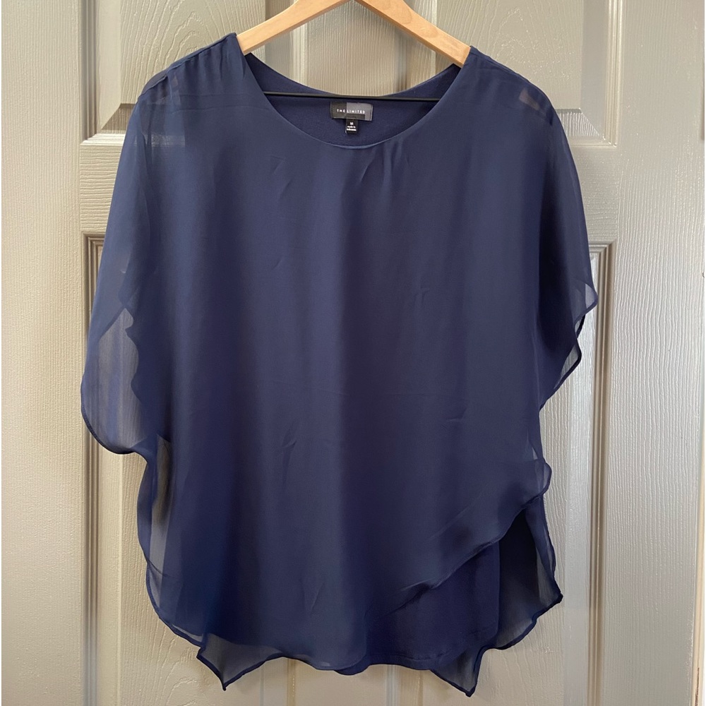 Navy Blue Sheer Overlay Blouse